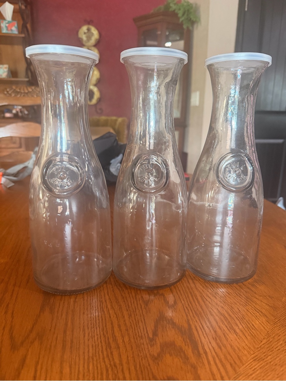 Clear Glass Carafe with White Lid - Set of 3